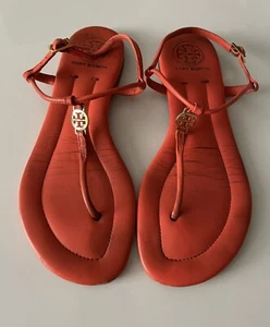 Tory Burch sandali donna arancione pelle salmone cinturino a T tg. 7,5 - Foto 1 di 6