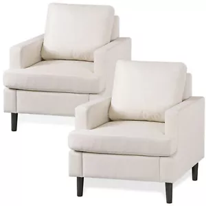 Set of 2 Modern Upholstered Accent Chairs Armchair Single Sofa Side Chairs Beige - Picture 1 of 18