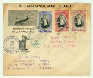Tonga 1938 Last Day Jubilee Tin Can Cover, Nice Multiple Cancels/Postmarks. - Picture 1 of 2