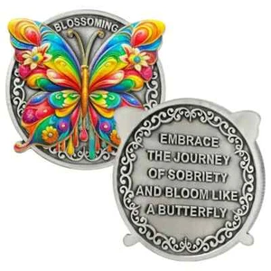 Colorful Butterfly Sobriety Coin Alloy AA Chip Recovery Gift Token for Women Men - Picture 1 of 8