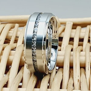 Man's Titanium Wedding Rings Titanium Proposal Band CZ Inlay Engagement Ring - Picture 1 of 8