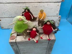 Vintage Handmade Mini Needle Felting Strawberry, etc. Dolls, Lot of 5 - Picture 1 of 8