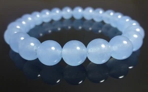 Bracciale Calcedonio Blu 8mm Giada Perline Bracciale Pietra Naturale Gioielli - Foto 1 di 2