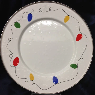 GOLDEN RABBIT II JEAN WILKES CHRISTMAS LIGHT ENAMELWARE DINNER PLATE 11" WHITE  - Image 1 of 4