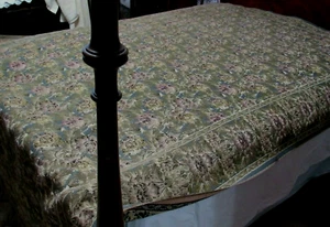 Vintage Tapestry Rug, Table Cover OR? 58"W x 100" L Muted Blue, Pink, Florals - Picture 1 of 12