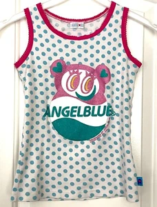 Vintage Angel Blue Polka Dot White Tank Top YOUTH SIZE SMALL - RARE and HTF - Picture 1 of 13