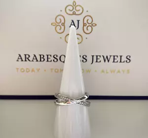 SIZE P/8 STERLING SILVER 925. CZ CROSS OVER TOGETHER FOREVER ETERNITY/DRESS RING - Picture 1 of 3