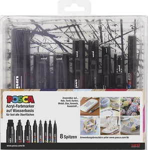 uni-ball 186804 - POSCA Marker Spitzenset, schwarz, 8er Set mit allen Spitzenvar - Bild 1 von 1