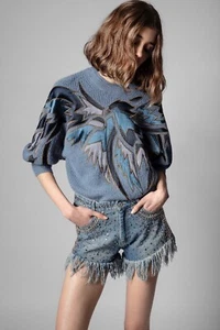 Zadig & Voltaire Kanson Eagle Graphic Sweater Cashemere Wool - Blue - Size Small - Picture 1 of 7