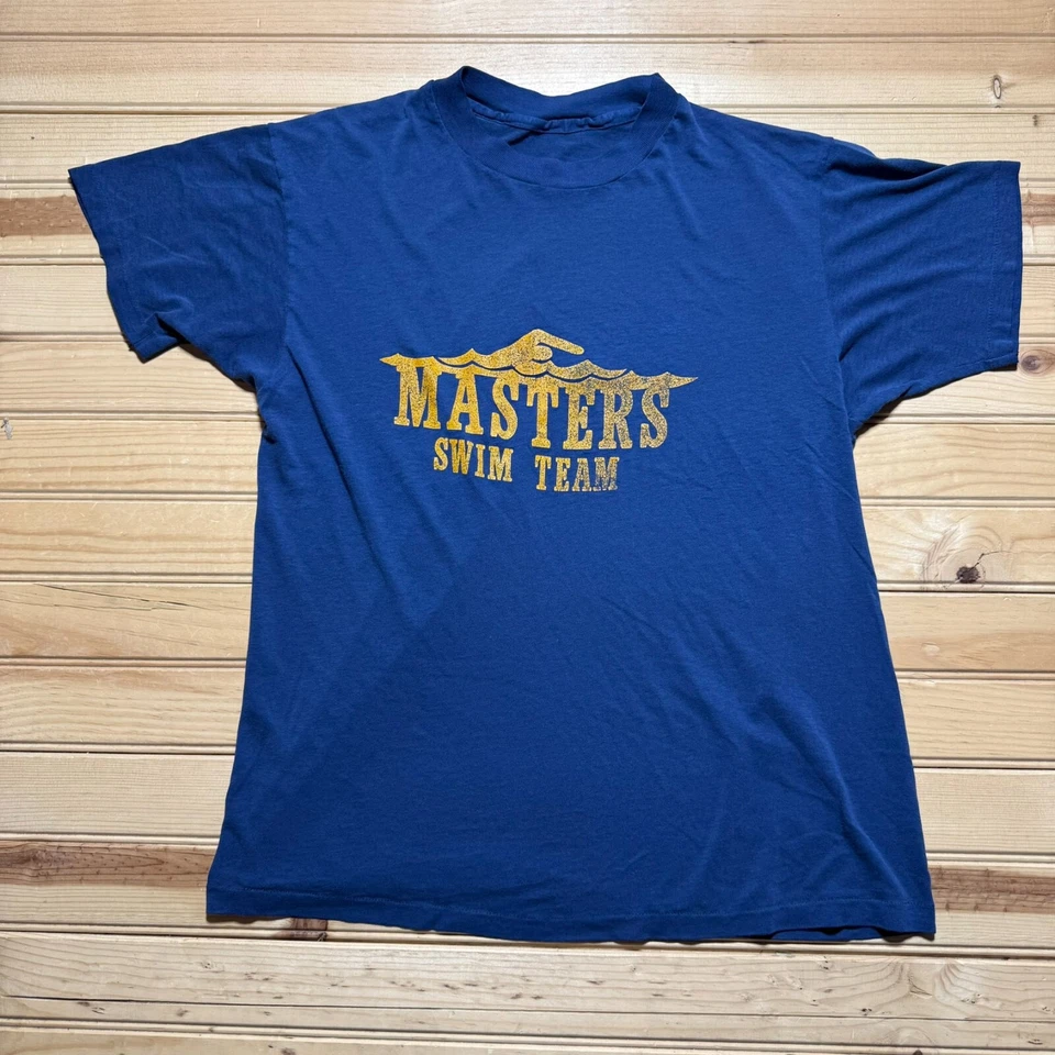 Vintage 80s Masters Swim Team Swimming Graphic Paper Thin Single Stitch - Medium - Image 1 of 4