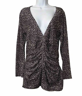 WRAP LONDON DESIGNER LONG TOP DRAPED LINEN JERSEY ANIMAL PRINT UK 12 Spring Wear - Image 1 of 4