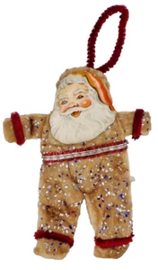 Santa Claus Christmas Ornament Cotton Batting Paper Chenille Glitter 1940s #907 - Picture 1 of 9