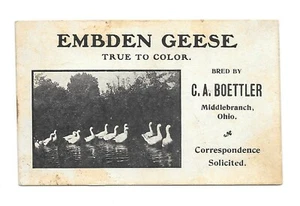 Vintage Advertising Business Card EMBDEN GEESE Middlebranch OH CA Boettler - Picture 1 of 2