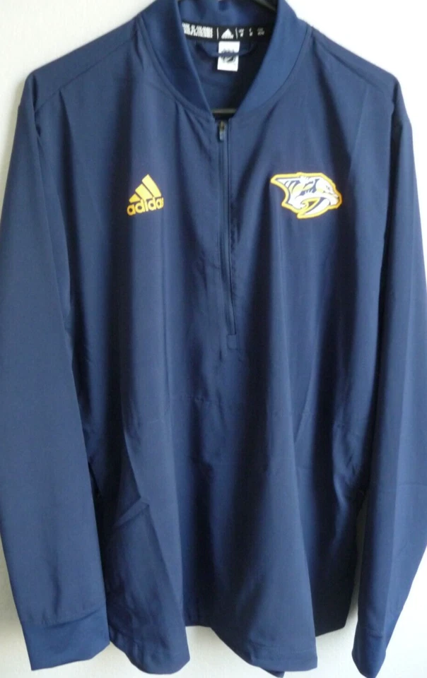 Nashville Predators Hockey 1/4-Zip Loose Fit Adidas Pullover Shirt Size L (New)