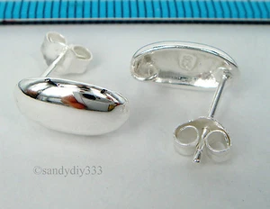 2x BRIGHT STERLING SILVER PLAIN OVAL STUD LOOP POST EARRINGS 11.8mm #1807 - Picture 1 of 2