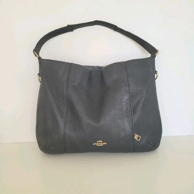 Coach Isabella Pebbled Leather Shoulder Bag Hobo Tote Saddle Black Medium Fair  - Image 1 of 4