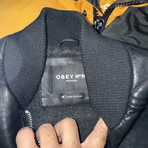 Obey Propaganda Clothing Designer Faux Black men's Leather Jacket - Sz M - Picture 1 of 2