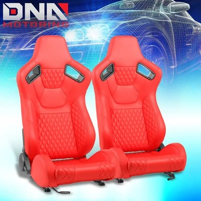 Par de assentos de corrida reclináveis de couro vinil costura vermelha com controles deslizantes de montagem inferior - Imagem 1 de 4