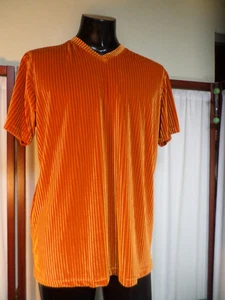 Camicia vintage Positano uomo arancione scollo a V pull over manica corta velluto - taglia XL - Foto 1 di 8