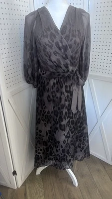 Dkny Women's Balloon Sleeve Faux Wrap Animal Print Midi Dress 8 - image 1 of 4