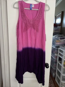 Abito senza maniche IslanD Beach Tie Dye Ombre viola e rosa scollo a farfalla taglia L - Foto 1 di 5