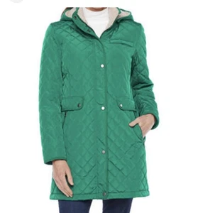 St John's Bay Women's Hooded Green Puffer Jacket Quilted Full Zip, Medium - Picture 1 of 10