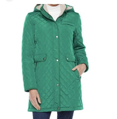 St John's Bay Women's Hooded Green Puffer Jacket Quilted Full Zip, Medium - Image 1 of 4