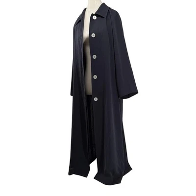 Vintage Max Mara Dark Navy Trench Coat 51" Made in Italy Logo Buttons US 10 - Image 1 of 4