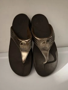 Fitflop Womens Bronze Leather Comfort Thong Sandals Cushioned Flip Flops Size 10 - Picture 1 of 11