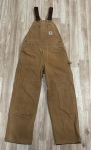 Vintage Carhartt Overalls Mens 34x30 Brown Work Insulated Double Knee Bib - Picture 1 of 20