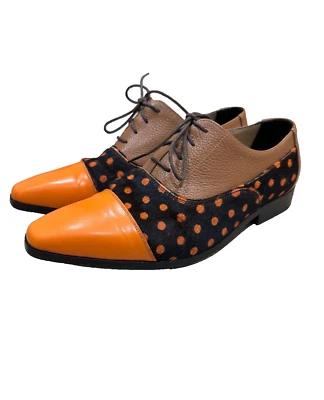 Handmade Bespoke 'By Steinhauer' Men Orange Suede Leather Custom Polka Dot Shoes - Image 1 of 4