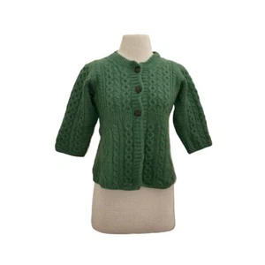 Vintage Kilronan 100% Wool Green Cable Knit Fisherman Cardigan Sweater Size XS/S - Picture 1 of 13