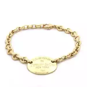 Tiffany & Co. Gold Dog Tag Bracelet Oval Please Return Chain Link 18k - Picture 1 of 7