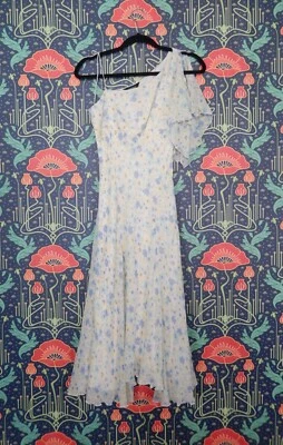 Vintage Y2K Silk Chiffon Floral One Shoulder Romantic Yellow Fairycore Dress - Image 1 of 4