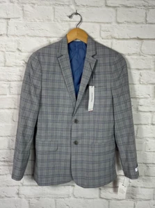 NEW Calvin Klein Youth Boys Grey Plaid Suit Jacket Size 16 Slim Fit - Picture 1 of 3