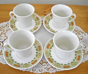 Vintage Syracuse China White Coffee Cups +Carefree XL Casual Saucers~ Set of 4 - Picture 1 of 9