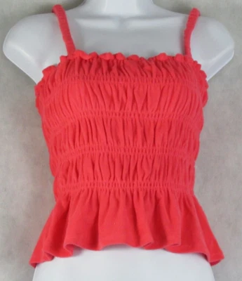 Bar III Women's Terry Cloth Ruffled Smocked Sleeveless Top, Watermelon Punch, XS - Image 1 of 2