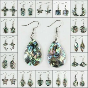 Pendientes colgantes de tortuga cruz luna gancho plata abulón natural Paua - Imagen 1 de 128