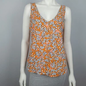 Jeanswest Size 12 Womens Linen Tank Top Sleeveless Blouse Yellow Floral V Neck - Bild 1 von 12