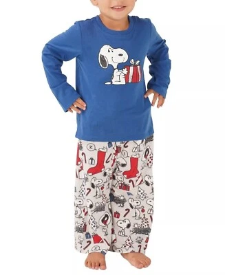 Munki Munki Nite Nite Niños Talla 8 Peanuts Snoopy Navidad Pijama Set Azul Gris Foto 1 de 4