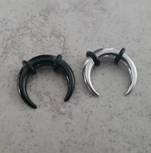 Silver Black Titanium Steel Septum Pincher Ring Horseshoe Gauge Stretching taper - Picture 1 of 9