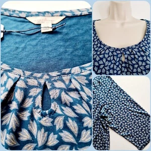 Seasalt Size 12 RRP £33 BNWT Blue Teal Floral Tulips Pattern Jersey Top Blouse - Picture 1 of 16