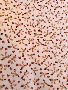 Vntg 1930s Repro Sewing Fabric Tiny Heart & Bow 1ydx45" Tan Rust Calico Cotton  - Picture 1 of 5