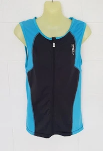 2XU Size L (12) NWOT, grey & aqua zip front cycling /sports active top - Picture 1 of 7