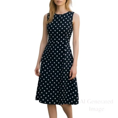 Vestido jersey a lunares negro elástico talla 8 Lauren Ralph Lauren para mujer Foto 1 de 4