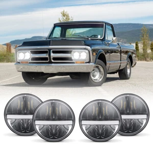 Fit for GMC C25 Pickup 1969-1972 4pcs Halo 5.75 inch Round LED Headlights w/ DRL - Picture 1 of 12