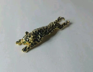 Enamel Spotted Cheetah Leopard Gold Cat Green Rhinstone Eyes Shoulder Brooch Pin - Picture 1 of 13