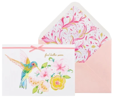Luxury Get Well Greeting Card - Hummingbird and Lily - Image 1 of 2