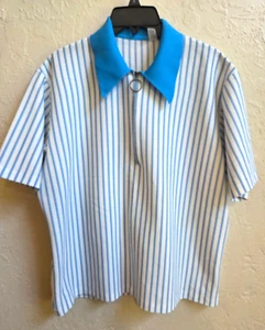 VERO VINTAGE polo uomo XL blu righe manica corta preppy 100% dacron - Foto 1 di 7
