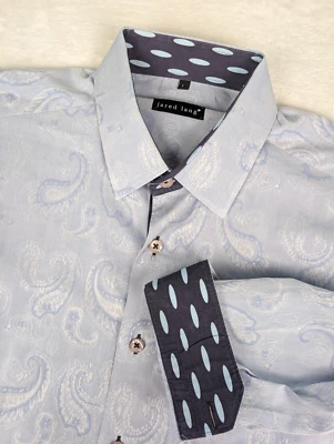 Jared Lang Long Sleeve Dress Shirt Mens Large Blue Paisley Jacquard - Image 1 of 4